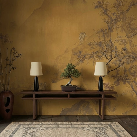 Hand-Drawn Style Asian Landscape Mural Wallpaper | Traditional Non-Pasted Scenic Wall Art