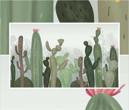 Custom Cactus Flowers Wallpaper Mural – Desert Botanical Wall Decor