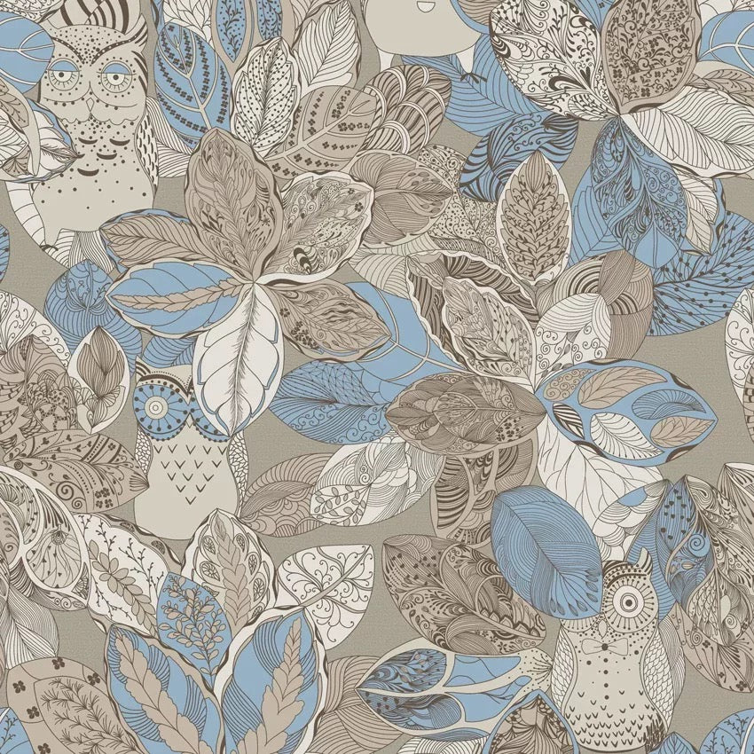 Enchanted Forest Owl & Botanical Wall Mural - Custom Boho Leaf and Nature Wallpaper
