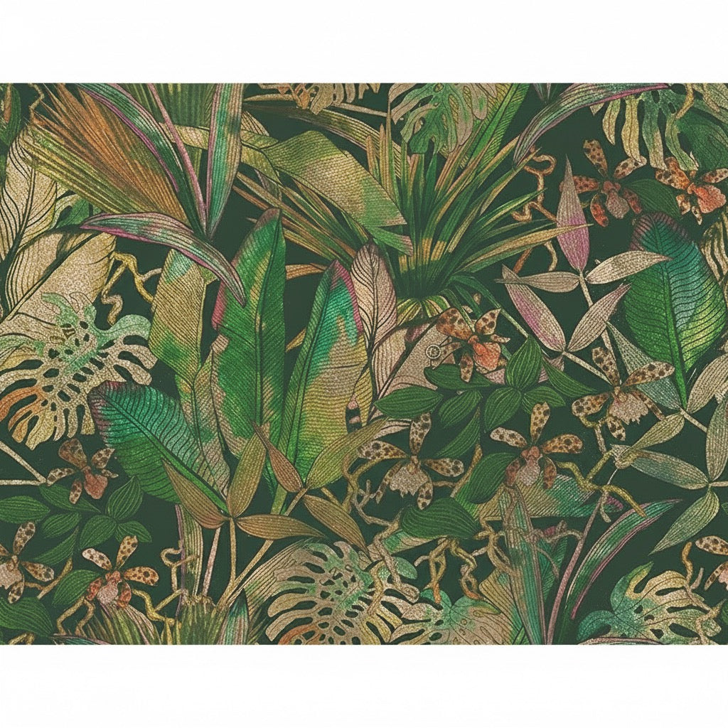 Custom Dark Green Metallic Jungle Mural | Maximalist Botanical Wallpaper