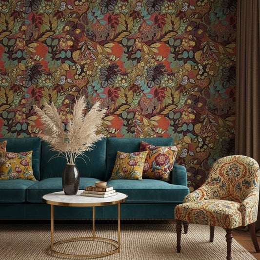 Jewel Tone Botanical Tapestry Wallpaper Mural - Non-Pasted Maximalist Print