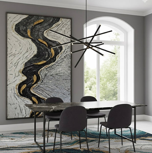 Luxury Golden Koi River Glass Mosaic Mural - Custom Handcrafted Tile Art for Bathroom or Dining Room