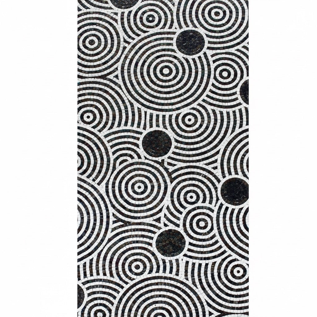 Black and white circular pattern on a textured surface