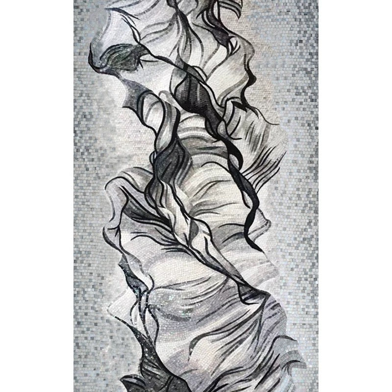 Monochrome Flow Abstract Glass Mosaic Mural - Custom Handcrafted Tile Art for Modern Entryway or Dining Room