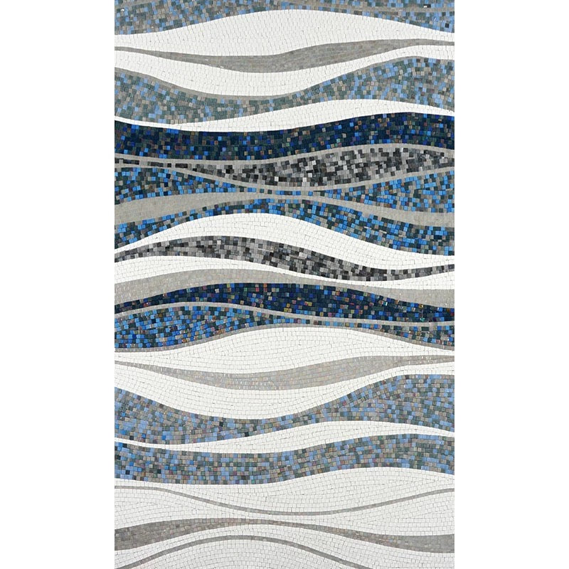 Ocean Flow: Custom Blue & White Abstract Wavy Glass Mosaic Mural