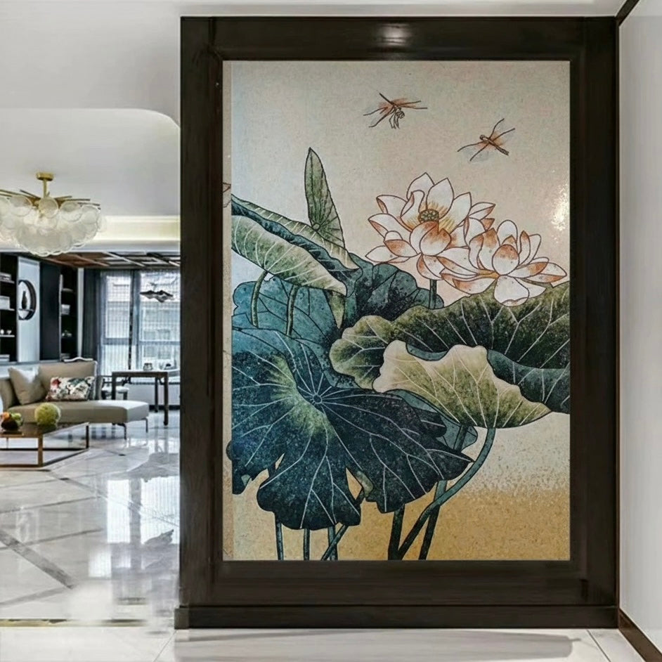 Tranquil Lotus and Dragonfly Glass Mosaic Mural | BVM Home