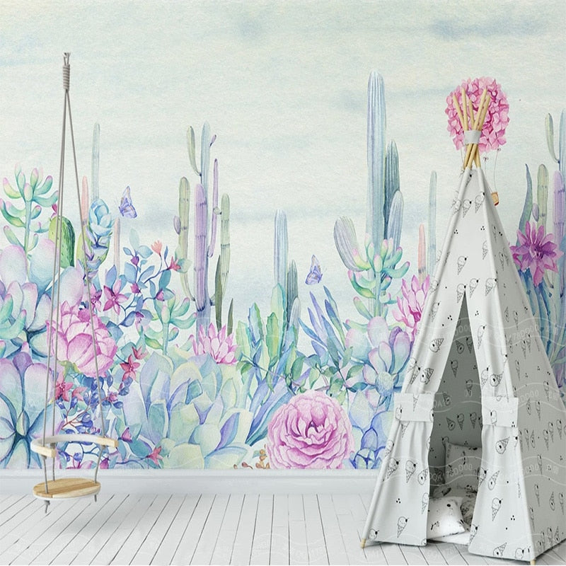custom-mural-wallpaper-papier-peint-papel-de-parede-wall-decor-ideas-for-bedroom-living-room-dining-room-wallcovering-Hand-painted-Garden-Plant-Flower-Cactus