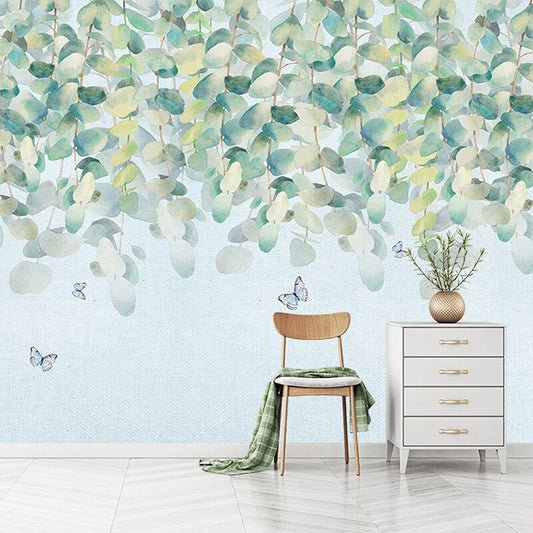 custom-mural-wallpaper-papier-peint-papel-de-parede-wall-decor-ideas-for-wallcovering-Modern-Green-Leaf-Murals-Romantic-Watercolor-Hand-Painted