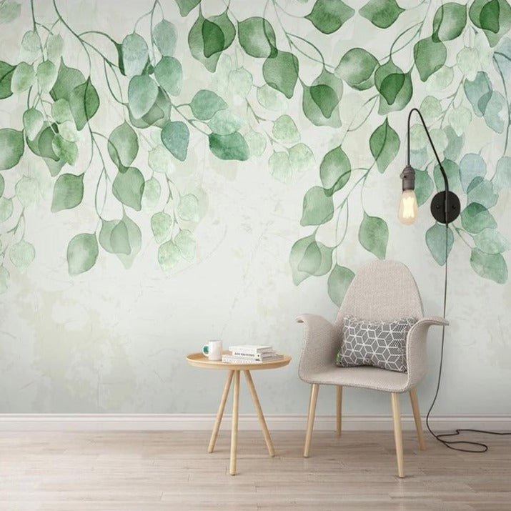 custom-mural-wallpaper-papier-peint-papel-de-parede-wall-decor-ideas-for-bedroom-living-room-dining-room-wallcovering-green-leaves-nordic-watercolor