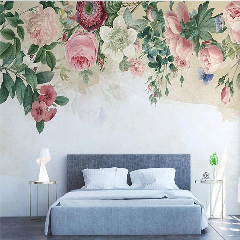 custom-mural-wallpaper-papier-peint-papel-de-parede-wall-decor-ideas-for-bedroom-living-room-dining-room-wallcovering-floral-Rose-Flowers-Painting