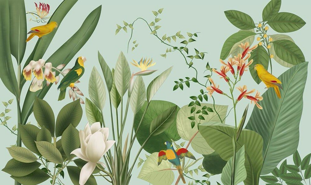 custom-mural-wallpaper-papier-peint-papel-de-parede-wall-decor-ideas-for-bedroom-living-room-dining-room-wallcovering-Nordic-leaves-background-wall-pastoral-tropical-leaves