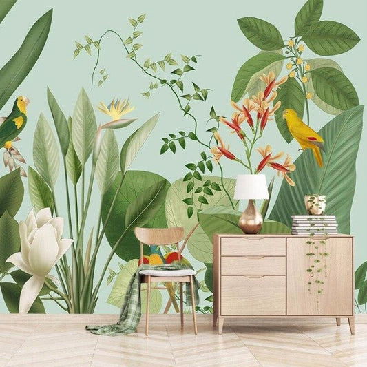 custom-mural-wallpaper-papier-peint-papel-de-parede-wall-decor-ideas-for-bedroom-living-room-dining-room-wallcovering-Nordic-leaves-background-wall-pastoral-tropical-leaves