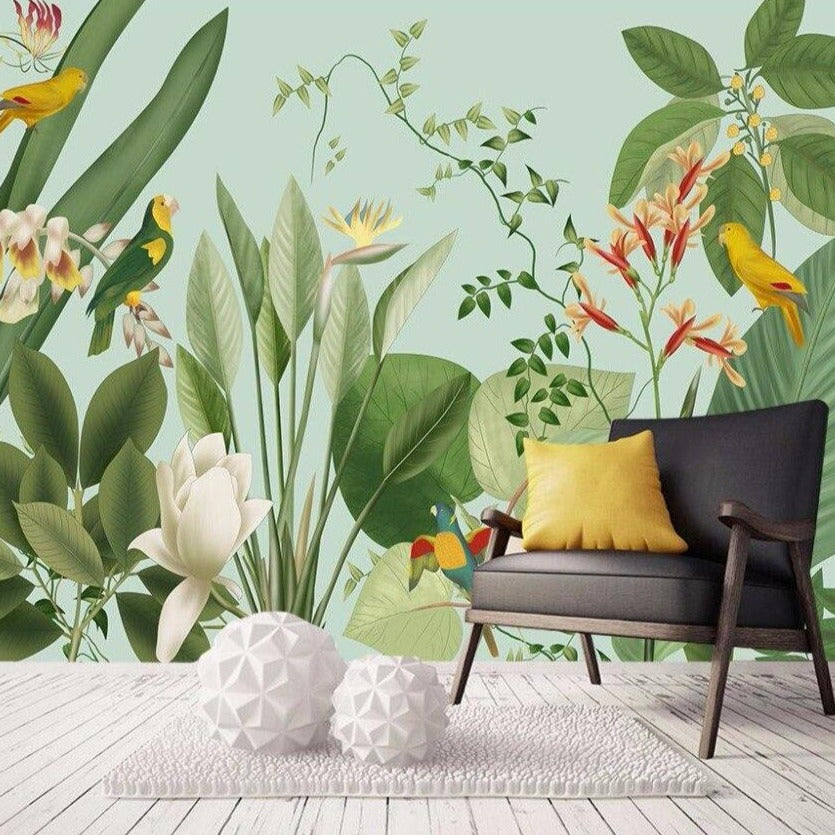 custom-mural-wallpaper-papier-peint-papel-de-parede-wall-decor-ideas-for-bedroom-living-room-dining-room-wallcovering-Nordic-leaves-background-wall-pastoral-tropical-leaves