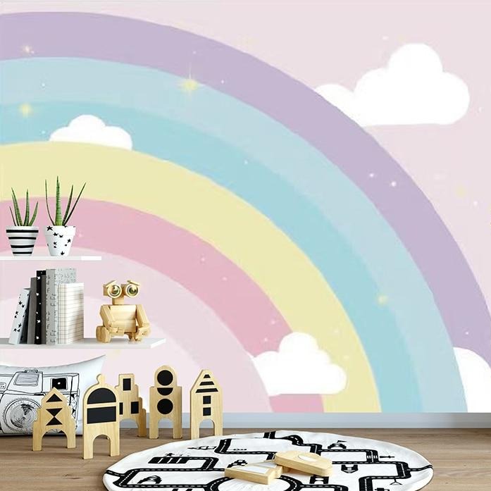 custom-mural-wallpaper-papier-peint-papel-de-parede-wall-decor-ideas-for-bedroom-living-room-dining-room-wallcovering-nordic-violet-rainbow-simplicity-cloud-children-background-wall