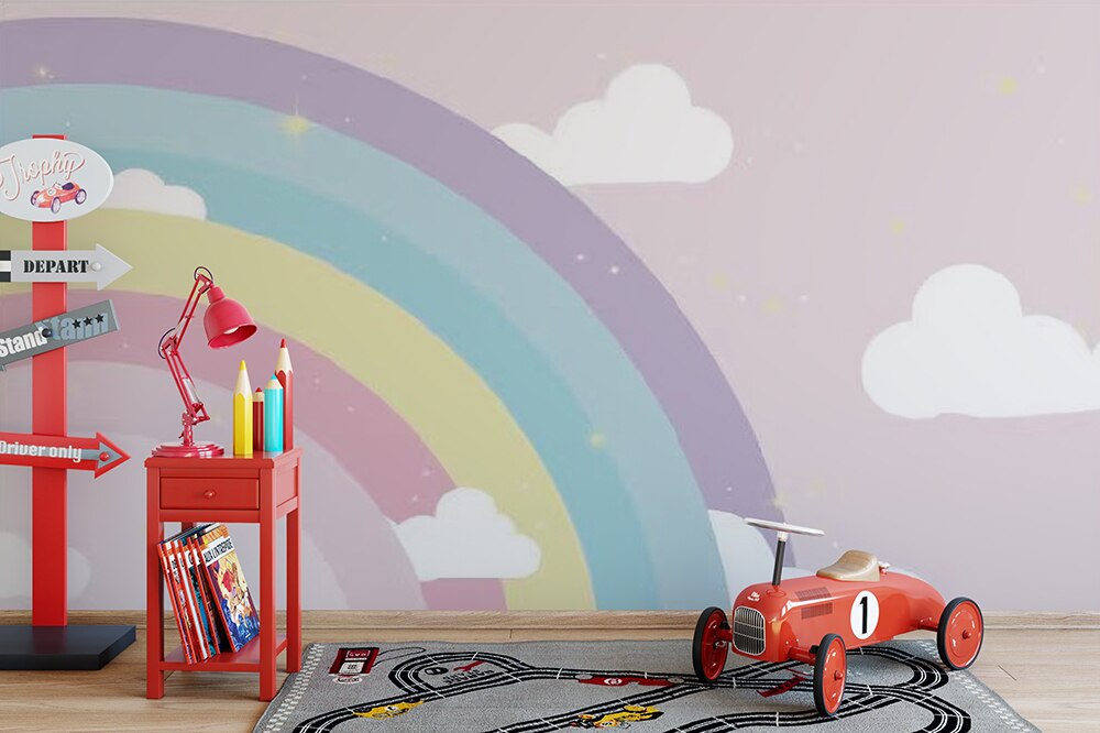 custom-mural-wallpaper-papier-peint-papel-de-parede-wall-decor-ideas-for-bedroom-living-room-dining-room-wallcovering-nordic-violet-rainbow-simplicity-cloud-children-background-wall