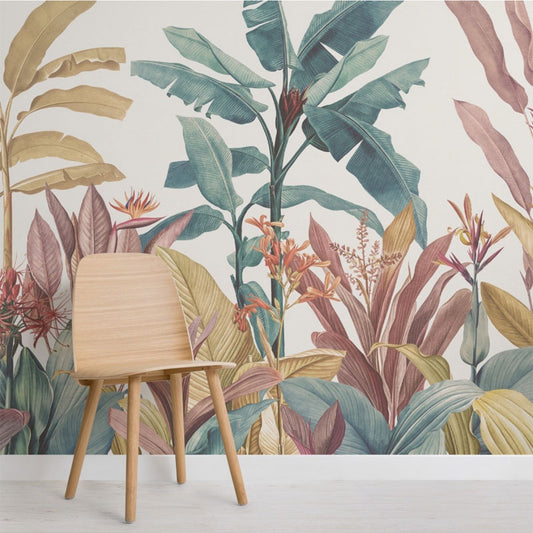 custom-mural-wallpaper-papier-peint-papel-de-parede-wall-decor-ideas-for-bedroom-living-room-dining-room-wallcovering-Hand-Painted-Tropical-Plant-Flower-Banana-Leaf-Abstract-Art-Wall
