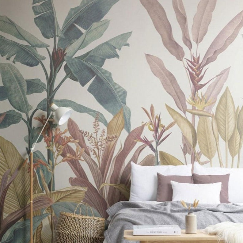 custom-mural-wallpaper-papier-peint-papel-de-parede-wall-decor-ideas-for-bedroom-living-room-dining-room-wallcovering-Hand-Painted-Tropical-Plant-Flower-Banana-Leaf-Abstract-Art-Wall