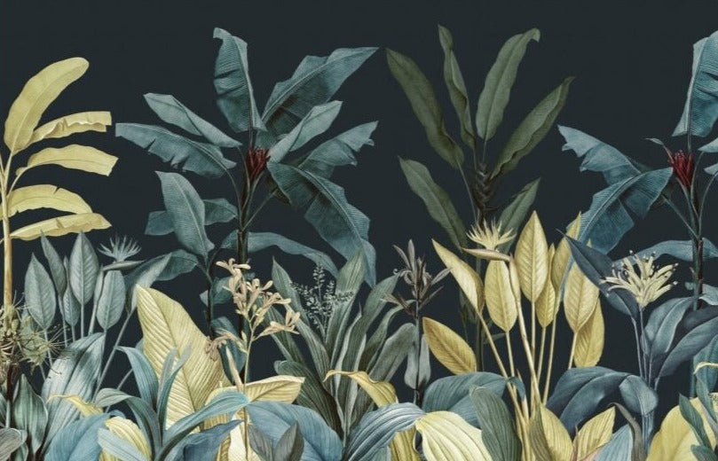 custom-mural-wallpaper-papier-peint-papel-de-parede-wall-decor-ideas-for-bedroom-living-room-dining-room-wallcovering-Dark-Blue-Green-Tropical-Jungle-Plants-banana-leaf