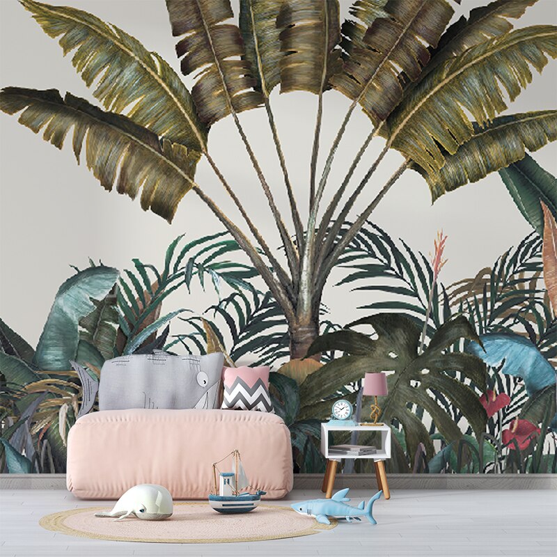 custom-mural-wallpaper-papier-peint-papel-de-parede-wall-decor-ideas-for-bedroom-living-room-dining-room-wallcovering-Tropical-Plants-Jungle-Landscape