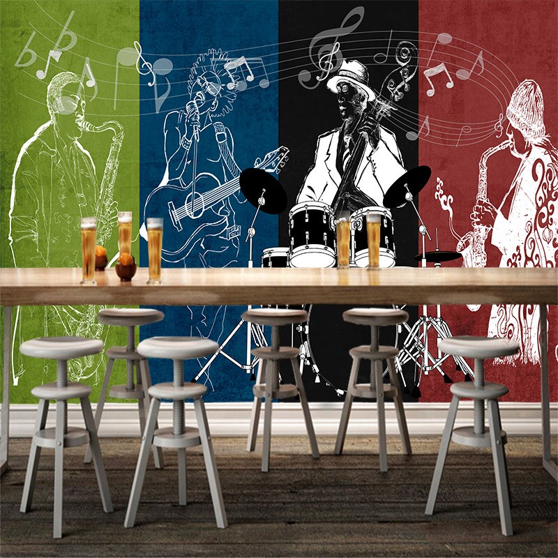 Custom Wallpaper Mural Rock Music Players for Cafe Bar BVM Home