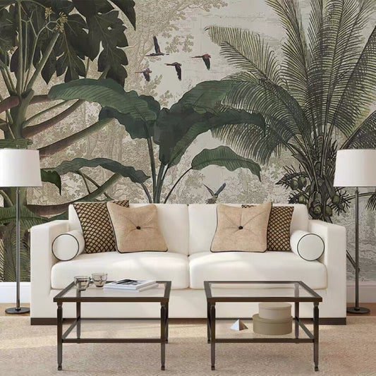vintage-french-birds-palm-plants-forest-custom-wallpaper-mural-hallway-living-room-background-3d-banana-leaf-sticker-wallcovering-papier-peint