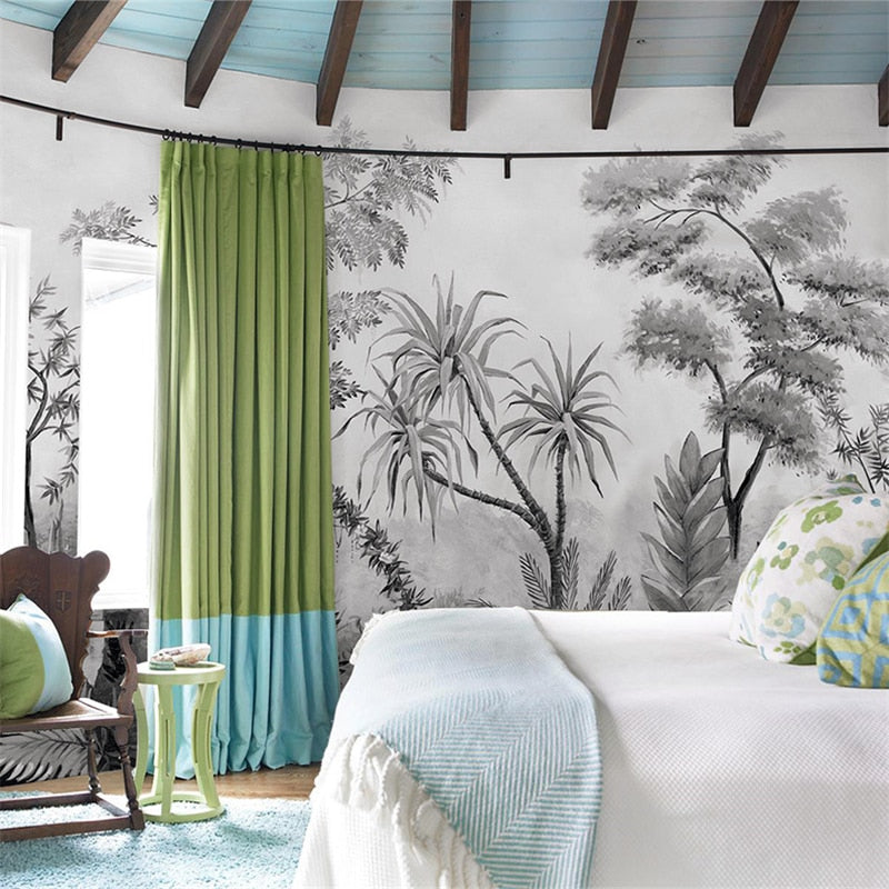 custom-mural-wallpaper-papier-peint-papel-de-parede-wall-decor-ideas-for-wallcovering-Tropical-Rainforest-Plant-Forest-black-and-white