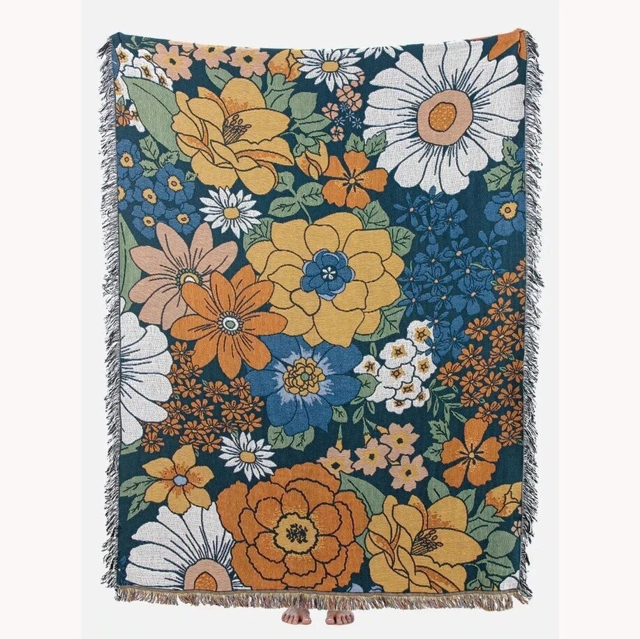 Boho Floral Throw Blanket Aesthetic Wall Tapestry