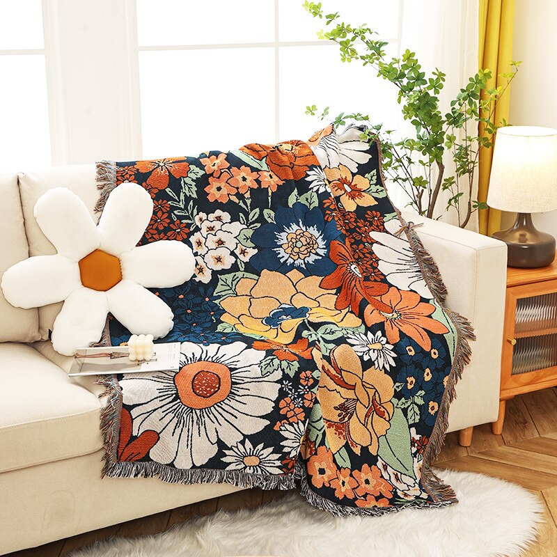 Boho Floral Throw Blanket Aesthetic Wall Tapestry