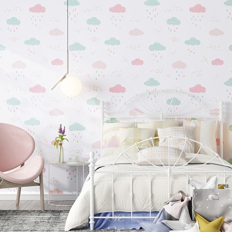 childrens-room-bedroom-wallpaper-boy-princess-room-cartoon-lovely-pink-blue-non-woven-blue-sky-white-cloud-rain-wallpaper-roll-papier-peint