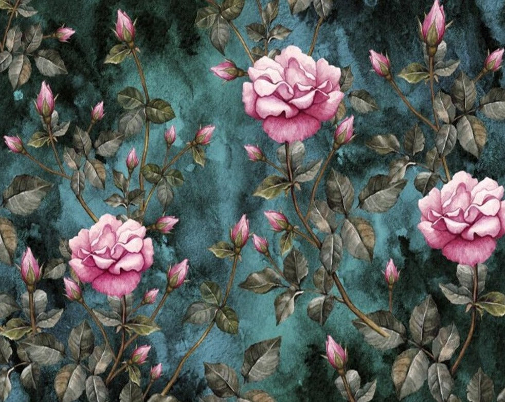 custom-mural-wallpaper-papier-peint-papel-de-parede-wall-decor-ideas-for-bedroom-living-room-dining-room-wallcovering-European-Vintage-Dark-Rose-classic-floral