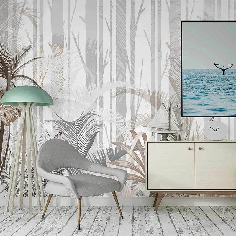 custom-mural-wallpaper-papier-peint-papel-de-parede-wall-decor-ideas-for-bedroom-living-room-dining-room-wallcovering-Hand-Painted-Forest-Tree-Plant-Palm-Leaves-Large-Wall-Painting