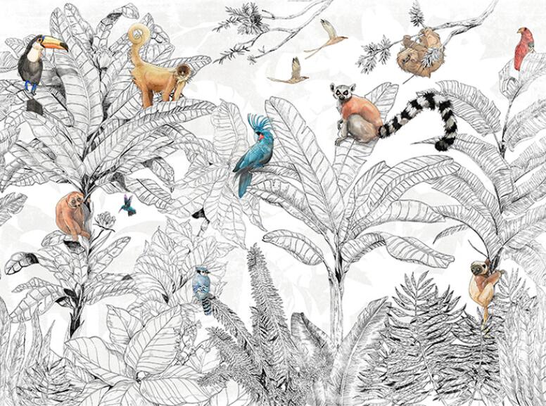 custom-3d-mural-wallpaper-french-landscape-tropical-rainforest-animals-and-plants-living-room-dining-room-background-wall-papier-peint