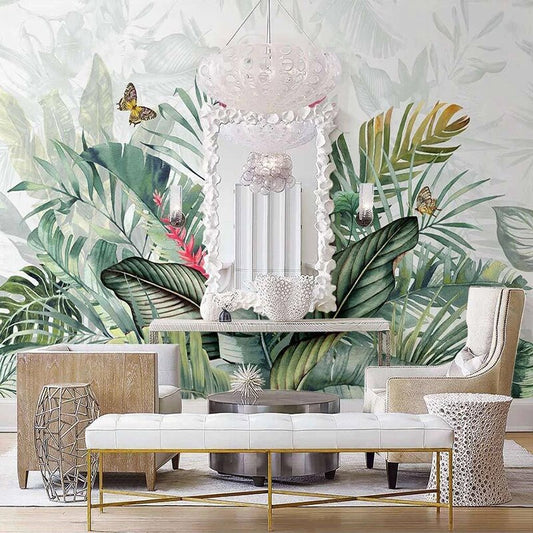 custom-mural-wallpaper-papier-peint-papel-de-parede-wall-decor-ideas-for-bedroom-living-room-dining-room-wallcovering-Hand-Painted-Tropical-Plant-Flower-Banana-Leaf-Abstract-Art-Wall