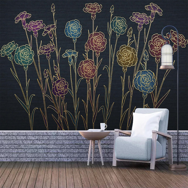 3D floral relief wallpaper in dark tones - textured wallcovering