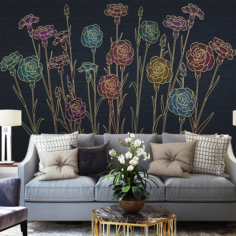 3D floral relief wallpaper in dark tones - textured wallcovering