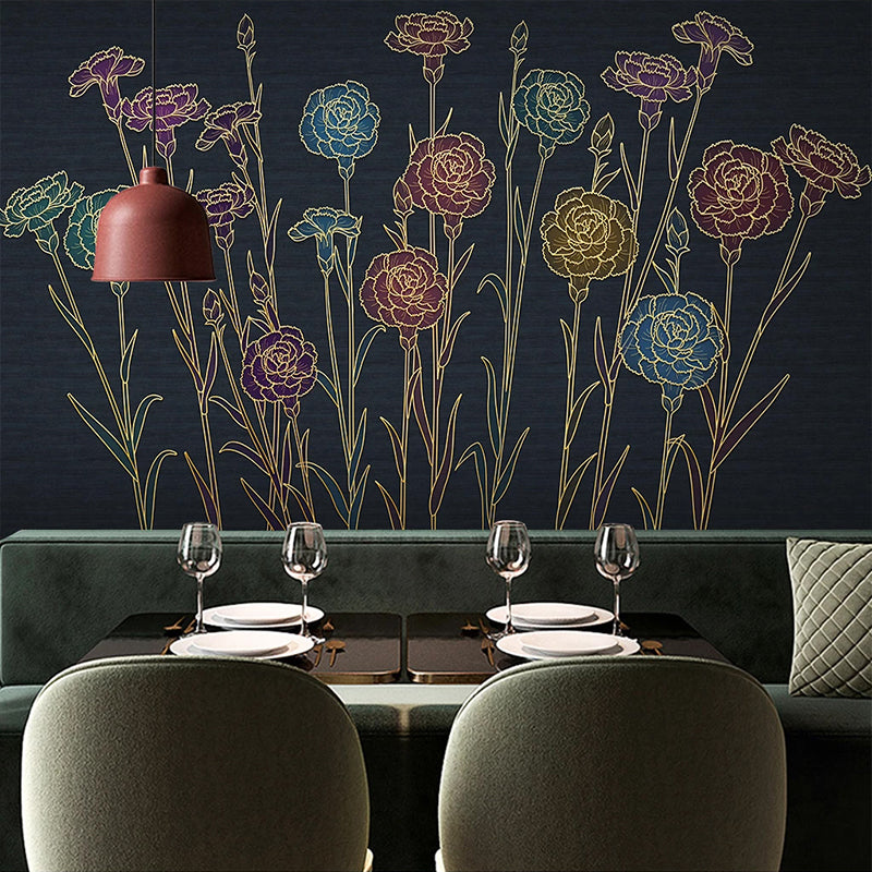 3D floral relief wallpaper in dark tones - textured wallcovering