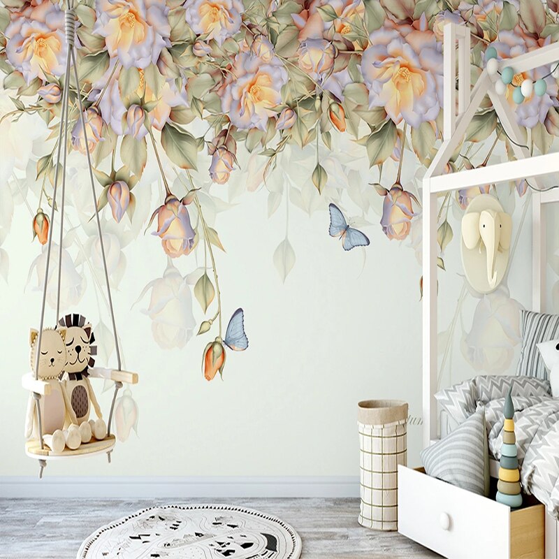 custom-mural-wallpaper-papier-peint-papel-de-parede-wall-decor-ideas-for-bedroom-living-room-dining-room-wallcovering-flowers-floral-roses-butterfly