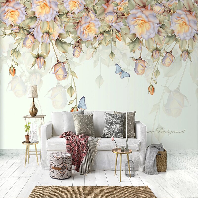 custom-mural-wallpaper-papier-peint-papel-de-parede-wall-decor-ideas-for-bedroom-living-room-dining-room-wallcovering-flowers-floral-roses-butterfly