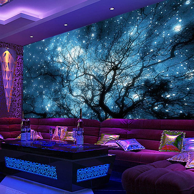 custom-mural-wallpaper-papier-peint-papel-de-parede-wall-decor-ideas-for-bedroom-living-room-dining-room-wallcovering-Modern-Abstract-Art-Blue-Starry-Sky-Trees