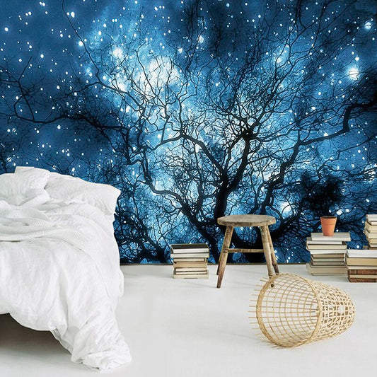 custom-mural-wallpaper-papier-peint-papel-de-parede-wall-decor-ideas-for-bedroom-living-room-dining-room-wallcovering-Modern-Abstract-Art-Blue-Starry-Sky-Trees