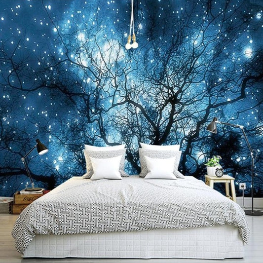 custom-mural-wallpaper-papier-peint-papel-de-parede-wall-decor-ideas-for-bedroom-living-room-dining-room-wallcovering-Modern-Abstract-Art-Blue-Starry-Sky-Trees