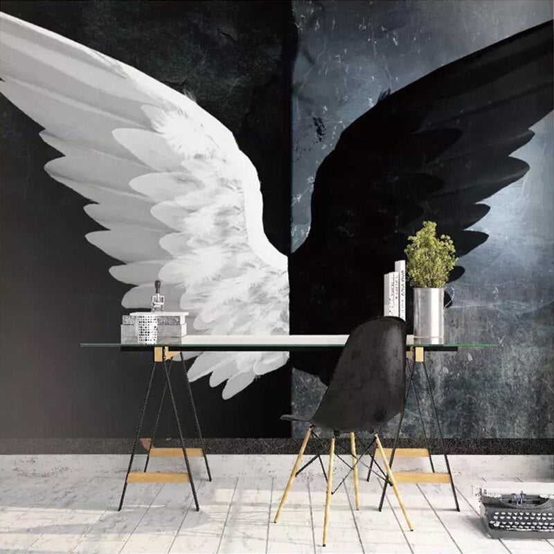Custom Mural Fashion Wallpaper Black White Angel Wings