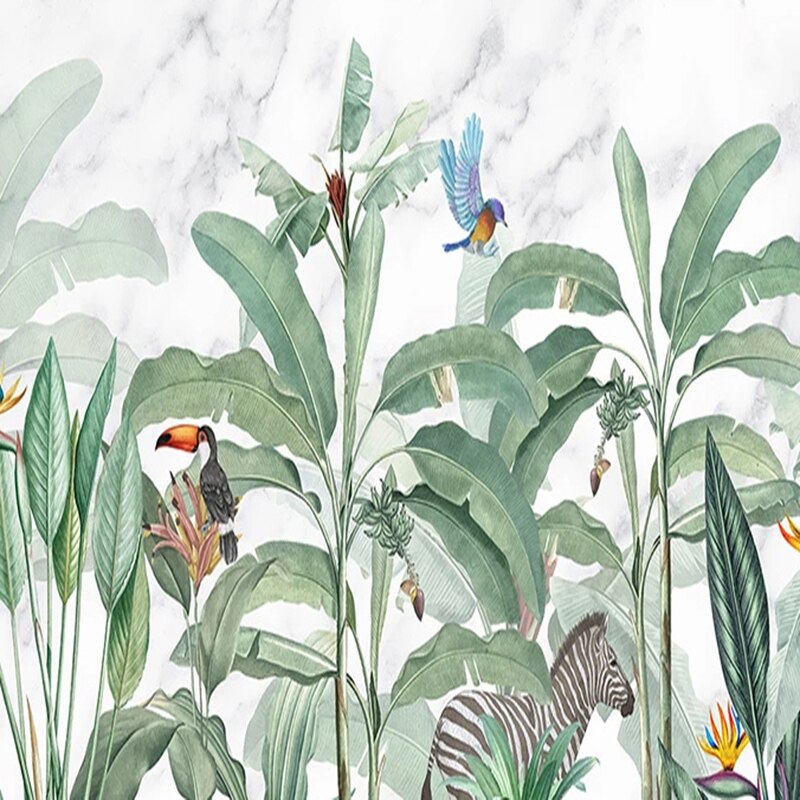 custom-3d-wall-mural-modern-rainforest-plant-leaf-forest-animal-wallpaper-living-room-restaurant-cafe-background-wall-painting-papier-peint