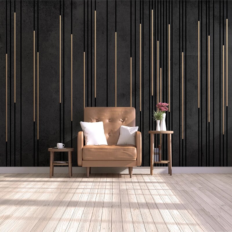 Custom Mural Wallpaper Black Marble Gold Stripes Wall Decor BVM Home