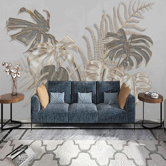 custom-mural-wallpaper-papier-peint-papel-de-parede-wall-decor-ideas-for-bedroom-living-room-dining-room-wallcovering-Golden-Embossed-Lines-Leaves