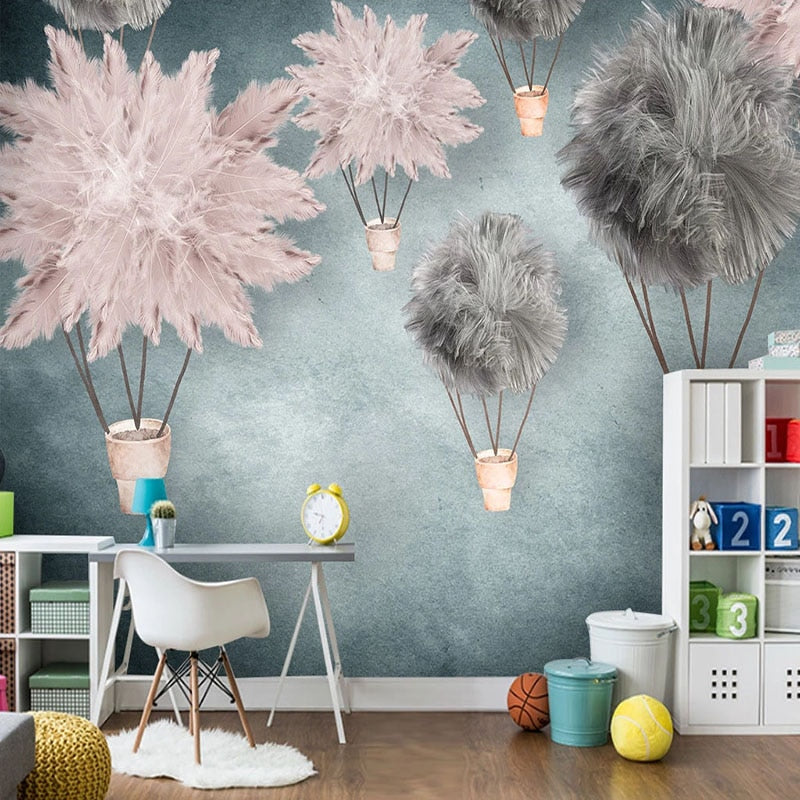 custom-mural-wallpaper-papier-peint-papel-de-parede-wall-decor-ideas-for-bedroom-living-room-dining-room-wallcovering-Nordic-hand-painted-feather-starry-sky-dream-children-s-room