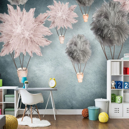 custom-mural-wallpaper-papier-peint-papel-de-parede-wall-decor-ideas-for-bedroom-living-room-dining-room-wallcovering-Nordic-hand-painted-feather-starry-sky-dream-children-s-room