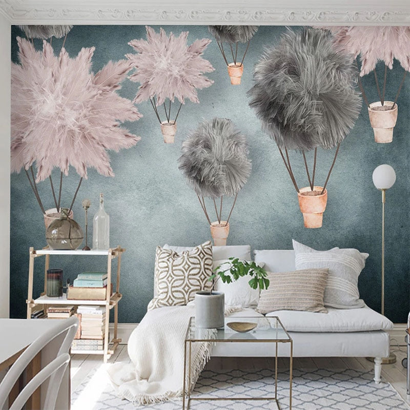 custom-mural-wallpaper-papier-peint-papel-de-parede-wall-decor-ideas-for-bedroom-living-room-dining-room-wallcovering-Nordic-hand-painted-feather-starry-sky-dream-children-s-room