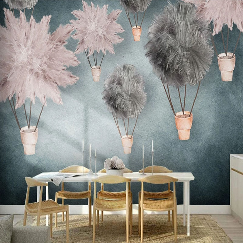 custom-mural-wallpaper-papier-peint-papel-de-parede-wall-decor-ideas-for-bedroom-living-room-dining-room-wallcovering-Nordic-hand-painted-feather-starry-sky-dream-children-s-room