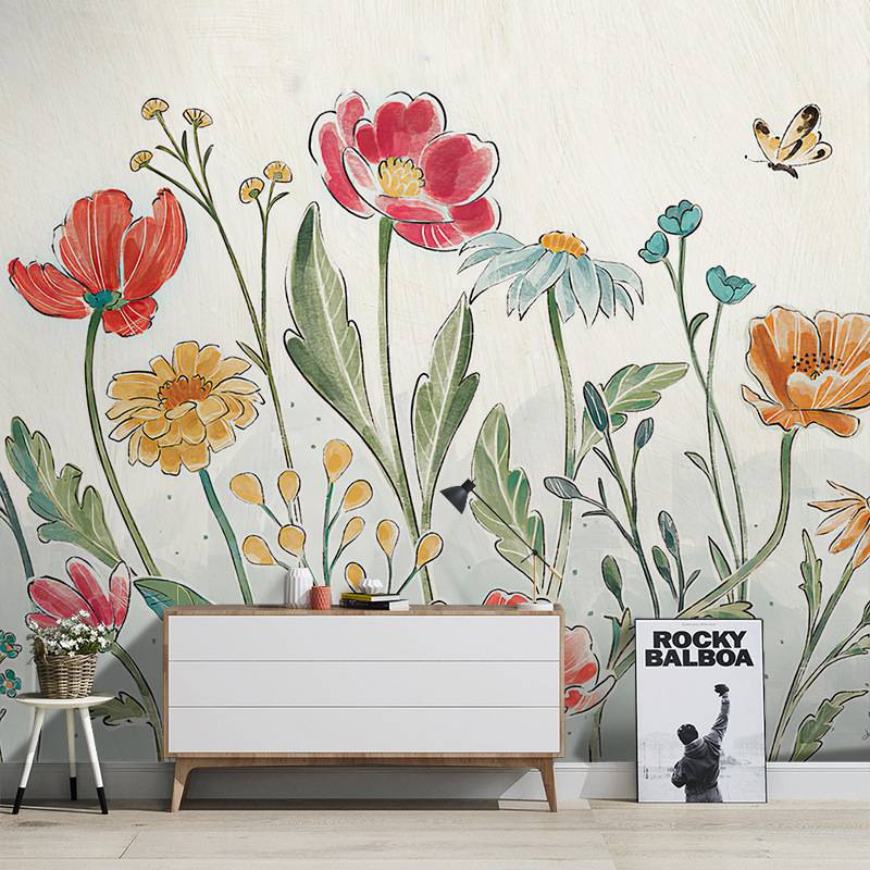 custom-mural-wallpaper-papier-peint-papel-de-parede-wall-decor-ideas-for-bedroom-living-room-dining-room-wallcovering-Nordic-Hand-Painted-Flowers-Plant-Pattern